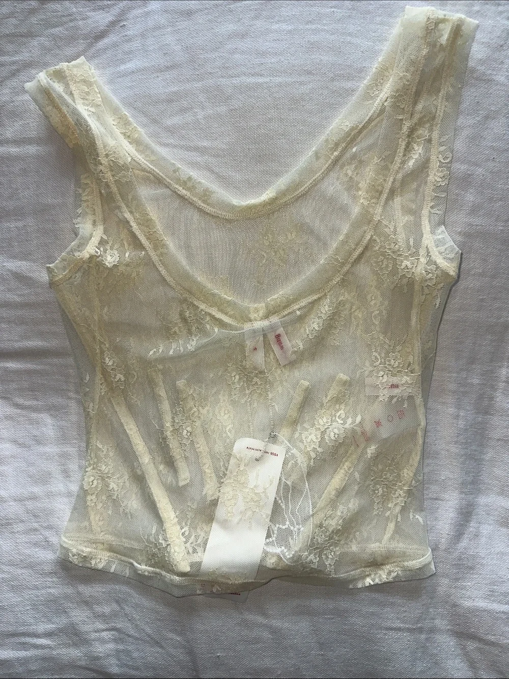 Sheer Fishbone Lace Top - Creme Small NWT